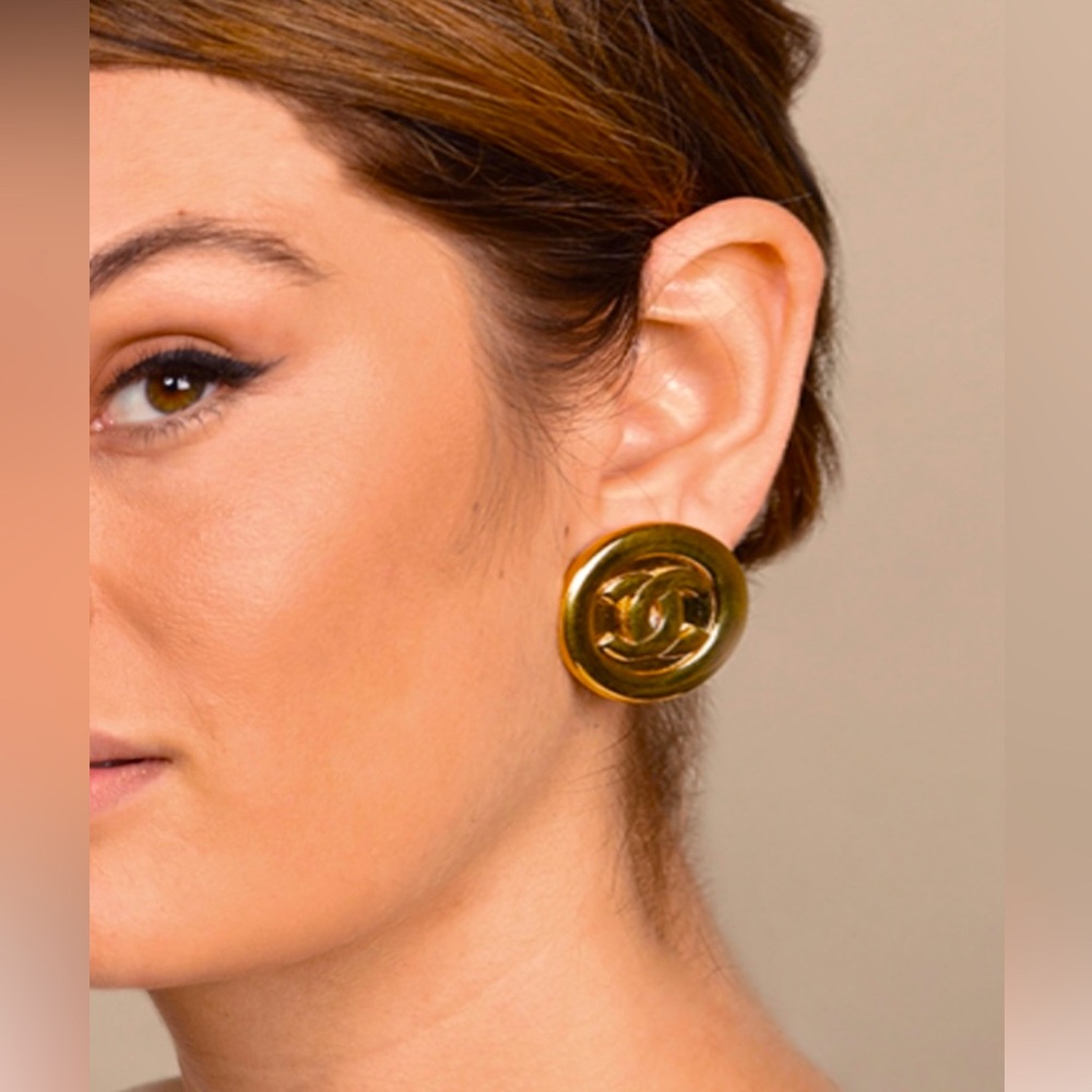 Vintage Large Chanel Logo Earrings